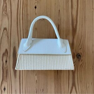 White Woven Accent Top-Handle Bag